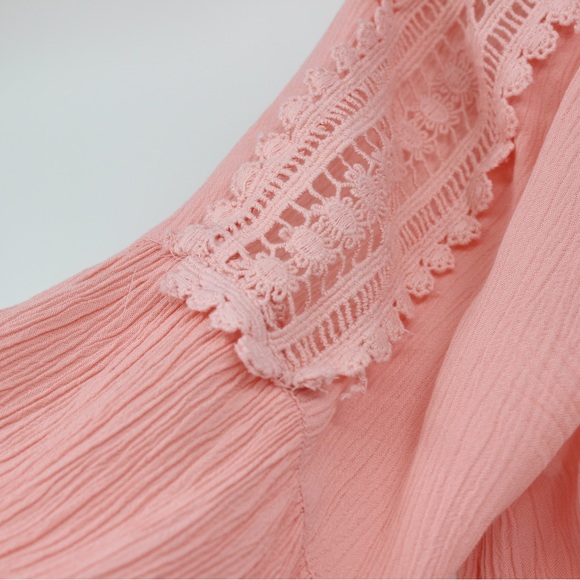 JUSTICE Girls Shirt Boho Flowy Pretty Blouse Tassels Coral Peach Lace Detail 10 - Picture 3 of 12